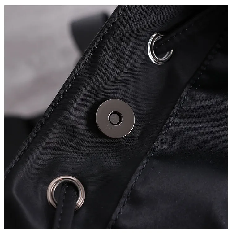 Cute Black Nylon Satchel Backpack Womens School Backpack Purse Black Nylon Leather Travel Rucksack for Ladies