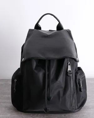 Cute Black Nylon Satchel Backpack Womens School Backpack Purse Black Nylon Leather Travel Rucksack for Ladies