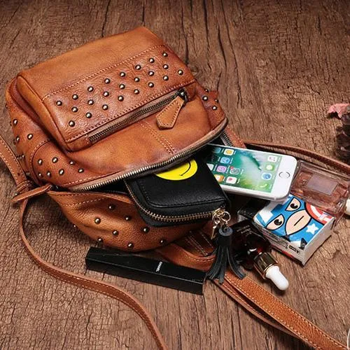 Cute Brown Leather Womens Backpacks Small Vintage Black Leather Backpack for Ladies