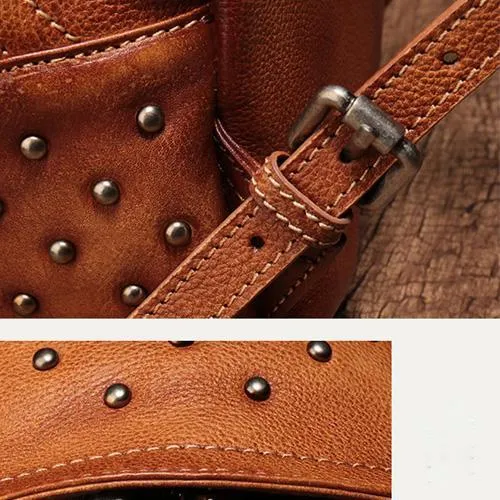 Cute Brown Leather Womens Backpacks Small Vintage Black Leather Backpack for Ladies