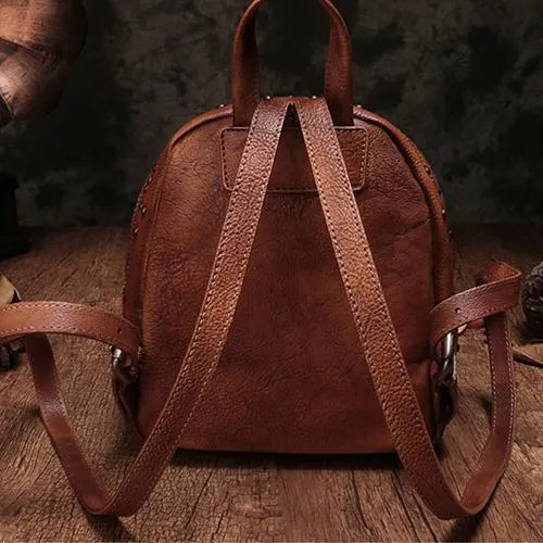 Cute Brown Leather Womens Backpacks Small Vintage Black Leather Backpack for Ladies