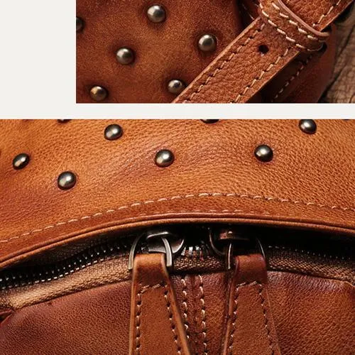 Cute Brown Leather Womens Backpacks Small Vintage Black Leather Backpack for Ladies