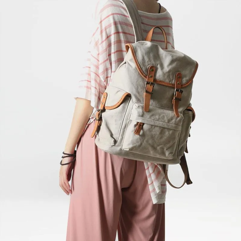 Cute Canvas Womens Mens Classic 14???? Green Computer Backpack White Women's School Backpack Travel Backpack for Men