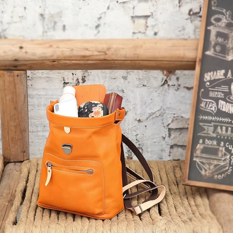 Cute Handmade Womens Tan Leather Backpack Satchel Bag Tan School Backpack for Women