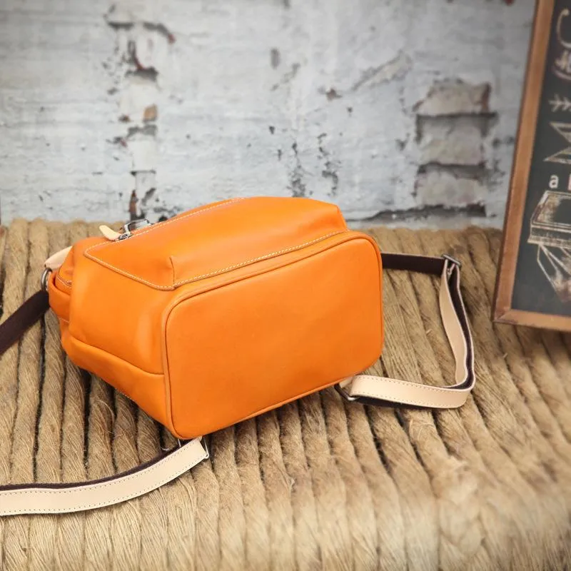 Cute Handmade Womens Tan Leather Backpack Satchel Bag Tan School Backpack for Women