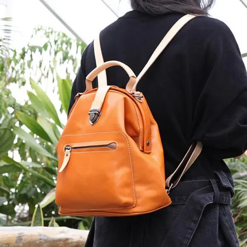Cute Handmade Womens Tan Leather Backpack Satchel Bag Tan School Backpack for Women