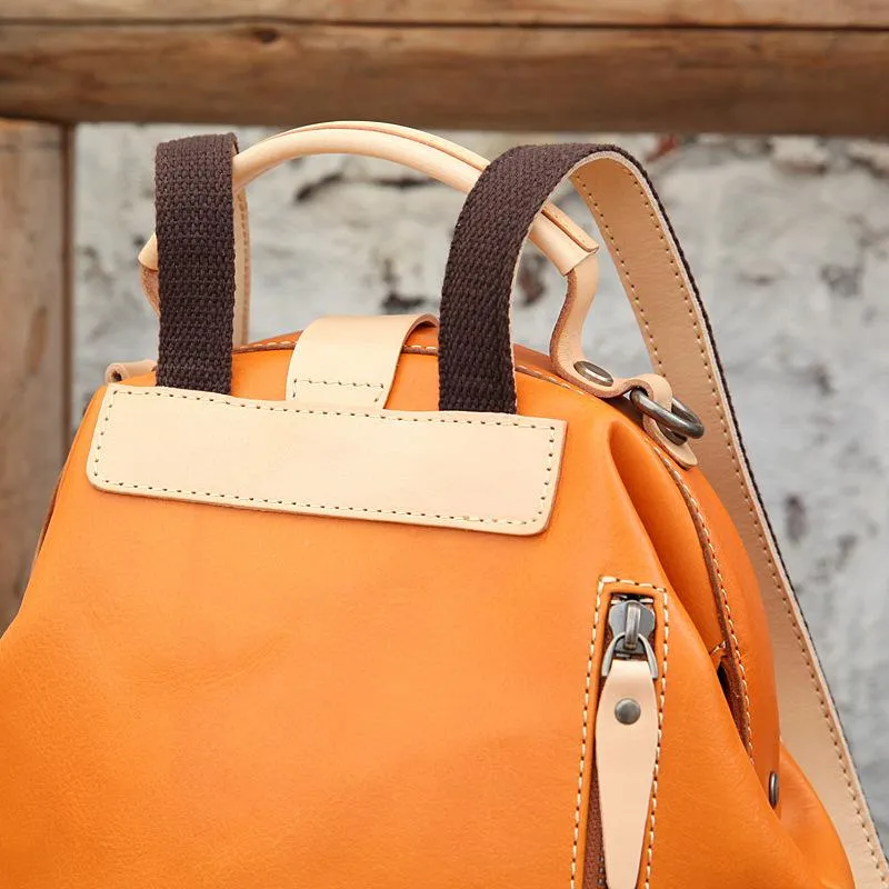 Cute Handmade Womens Tan Leather Backpack Satchel Bag Tan School Backpack for Women