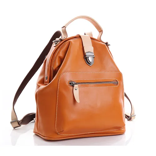 Cute Handmade Womens Tan Leather Backpack Satchel Bag Tan School Backpack for Women