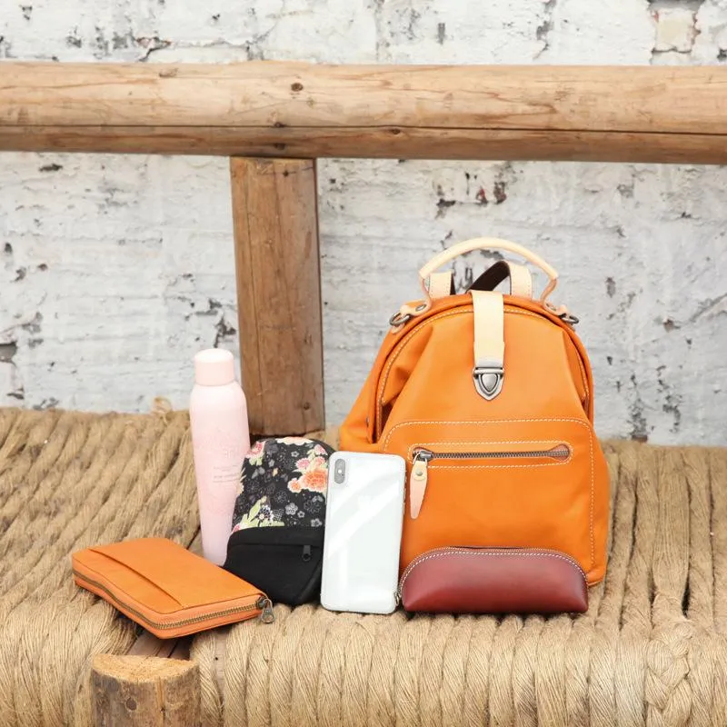 Cute Handmade Womens Tan Leather Backpack Satchel Bag Tan School Backpack for Women