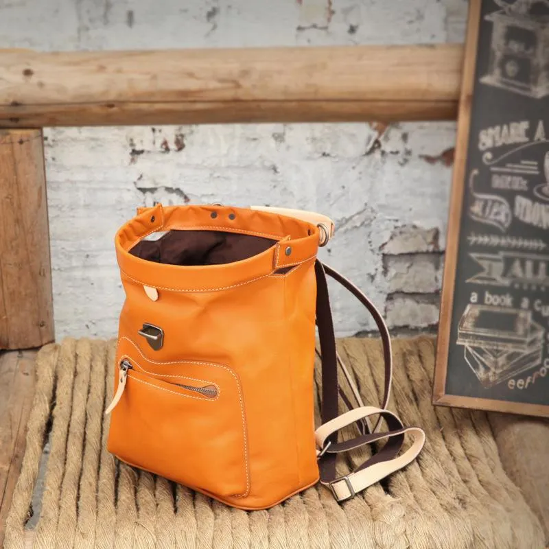 Cute Handmade Womens Tan Leather Backpack Satchel Bag Tan School Backpack for Women