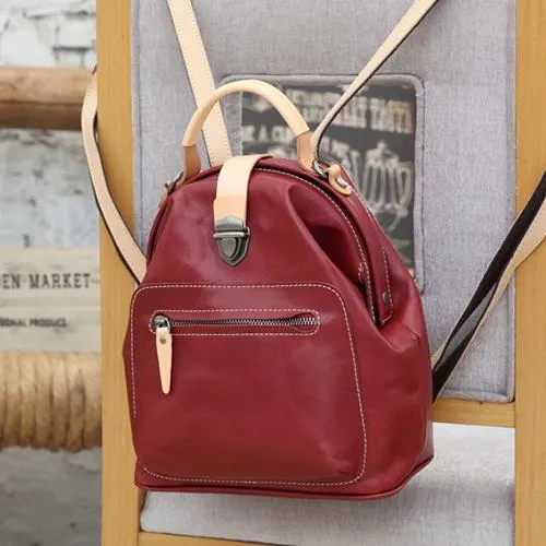 Cute Handmade Womens Tan Leather Backpack Satchel Bag Tan School Backpack for Women
