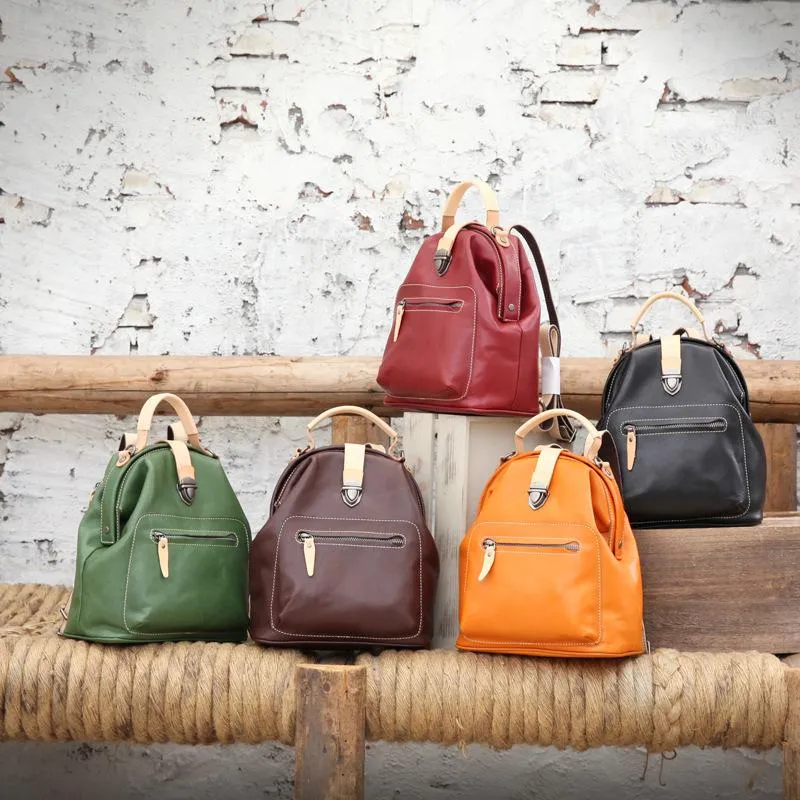 Cute Handmade Womens Tan Leather Backpack Satchel Bag Tan School Backpack for Women