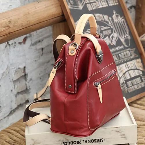 Cute Handmade Womens Tan Leather Backpack Satchel Bag Tan School Backpack for Women