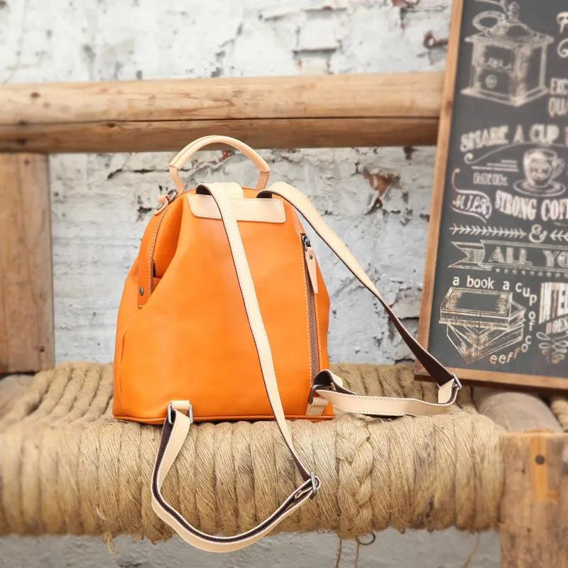 Cute Handmade Womens Tan Leather Backpack Satchel Bag Tan School Backpack for Women