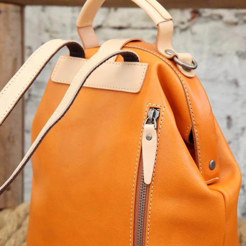 Cute Handmade Womens Tan Leather Backpack Satchel Bag Tan School Backpack for Women