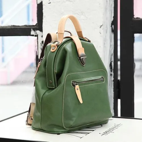 Cute Handmade Womens Tan Leather Backpack Satchel Bag Tan School Backpack for Women
