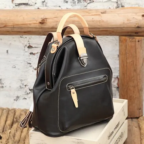 Cute Handmade Womens Tan Leather Backpack Satchel Bag Tan School Backpack for Women