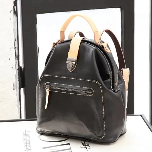 Cute Handmade Womens Tan Leather Backpack Satchel Bag Tan School Backpack for Women