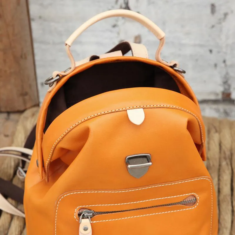 Cute Handmade Womens Tan Leather Backpack Satchel Bag Tan School Backpack for Women