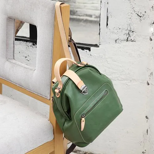 Cute Handmade Womens Tan Leather Backpack Satchel Bag Tan School Backpack for Women