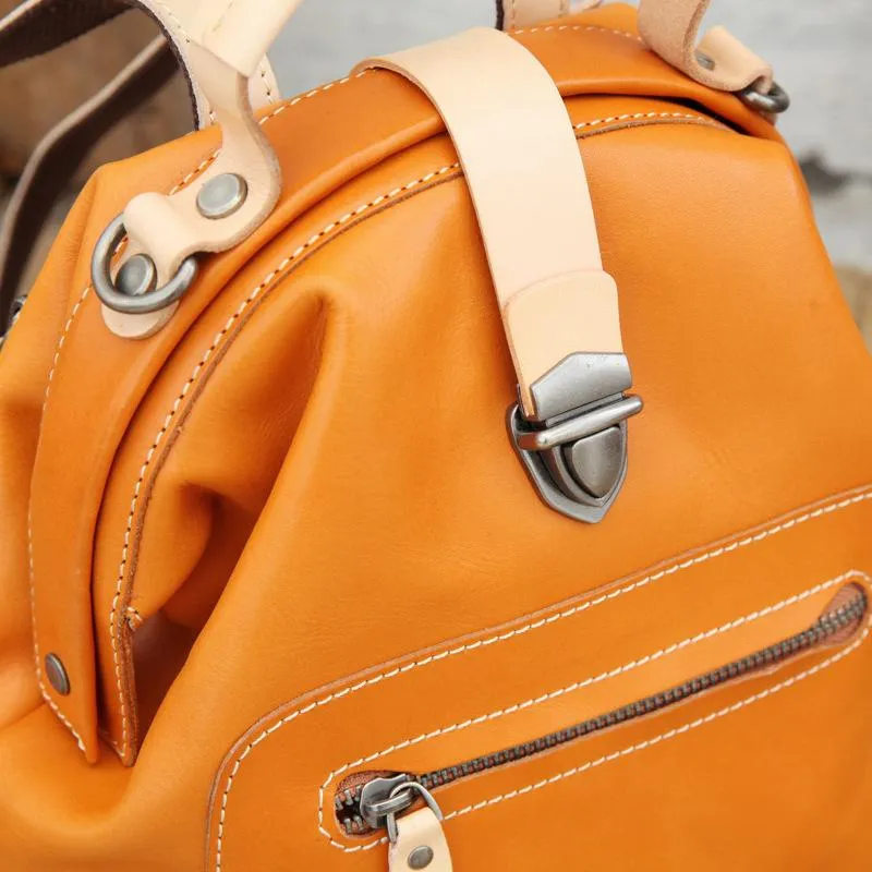 Cute Handmade Womens Tan Leather Backpack Satchel Bag Tan School Backpack for Women