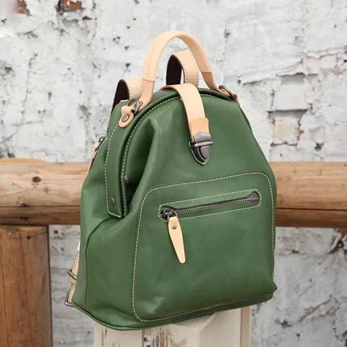 Cute Handmade Womens Tan Leather Backpack Satchel Bag Tan School Backpack for Women