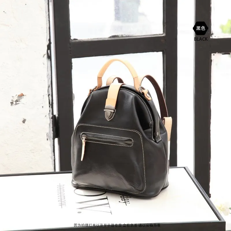 Cute Handmade Womens Tan Leather Backpack Satchel Bag Tan School Backpack for Women