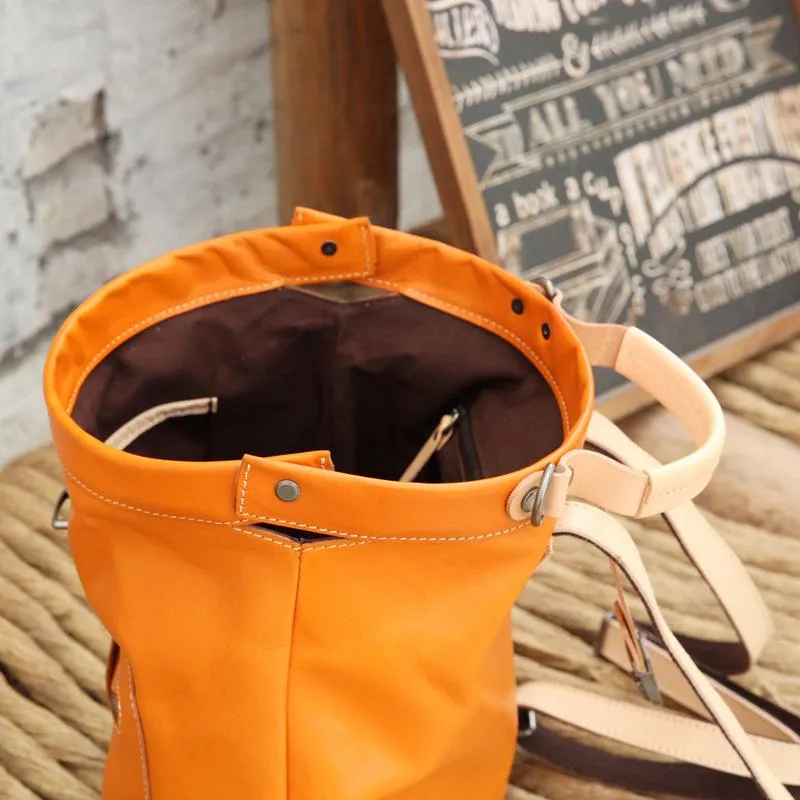 Cute Handmade Womens Tan Leather Backpack Satchel Bag Tan School Backpack for Women