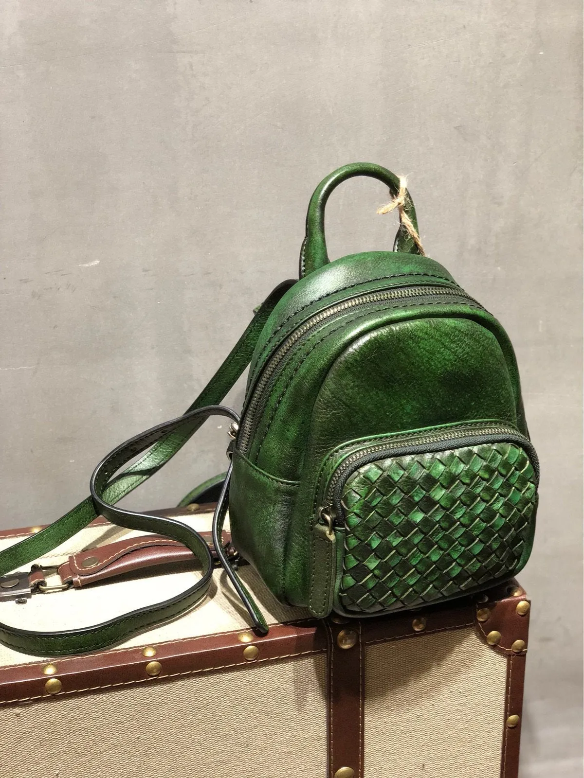 Cute Leather Womens Backpacks Small Braided Leather Backpack Red Trendy Backpacks for Ladies