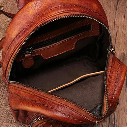 Cute Leather Womens Backpacks Small Braided Leather Backpack Red Trendy Backpacks for Ladies