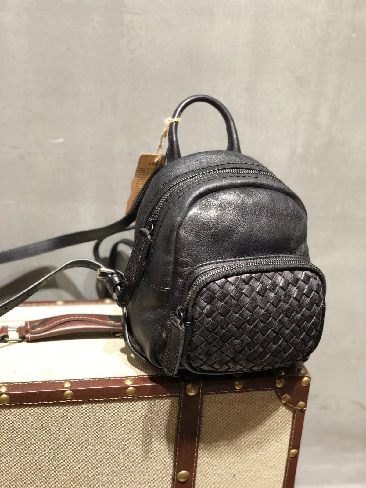 Cute Leather Womens Backpacks Small Braided Leather Backpack Red Trendy Backpacks for Ladies