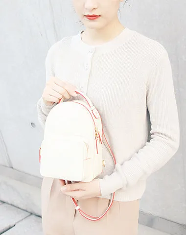 Cute Stylish White Leather Backpack Womens Mini Backpacks Purse