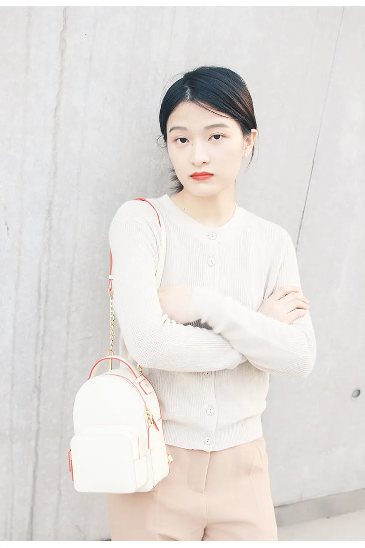 Cute Stylish White Leather Backpack Womens Mini Backpacks Purse