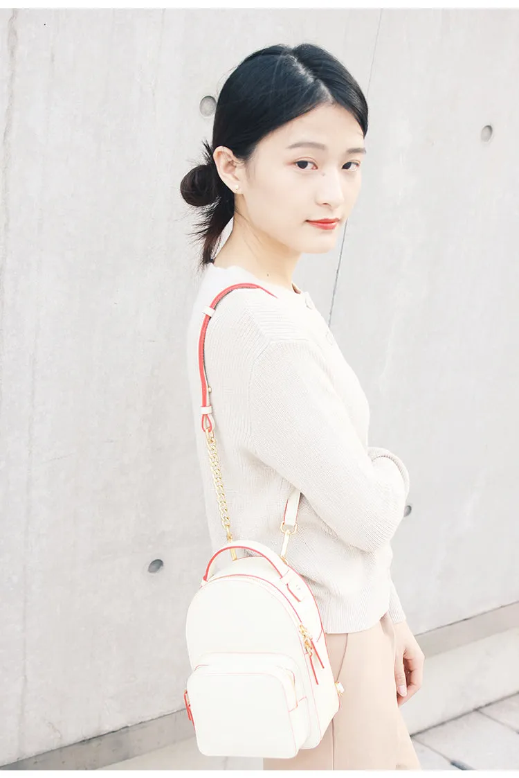 Cute Stylish White Leather Backpack Womens Mini Backpacks Purse