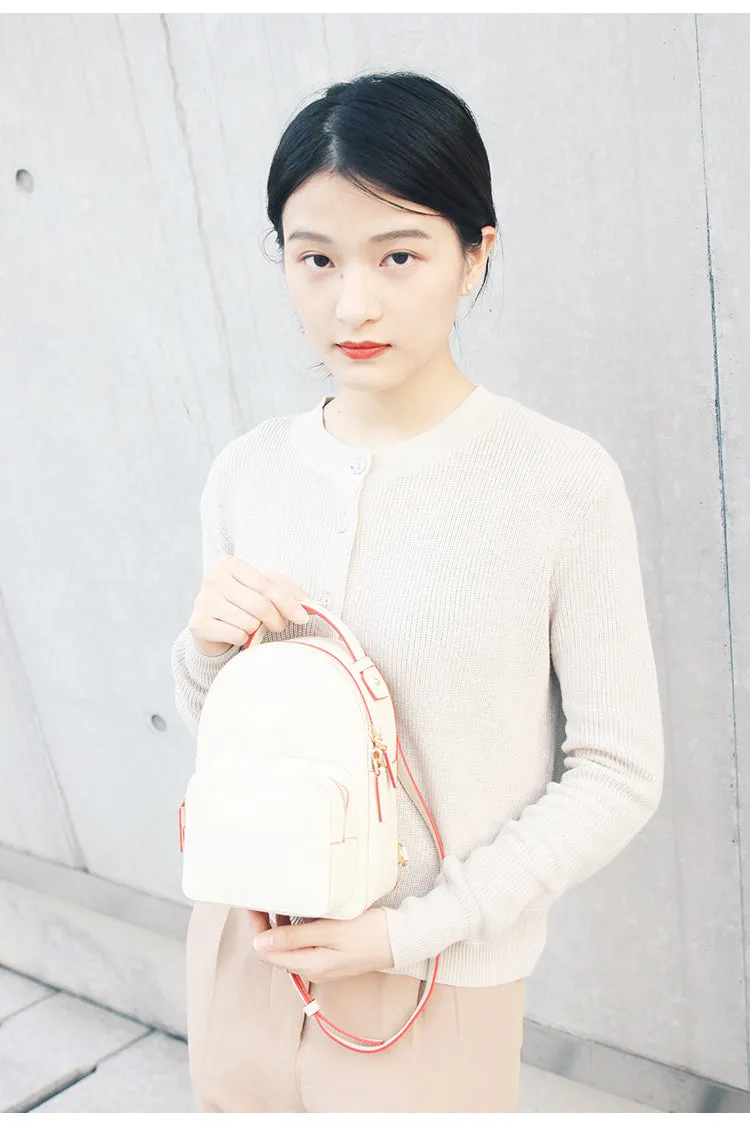 Cute Stylish White Leather Backpack Womens Mini Backpacks Purse