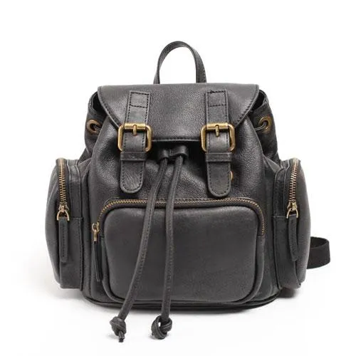 Cute Trendy Womens Small Black Leather Backpacks Womens Black School Backpack Purse