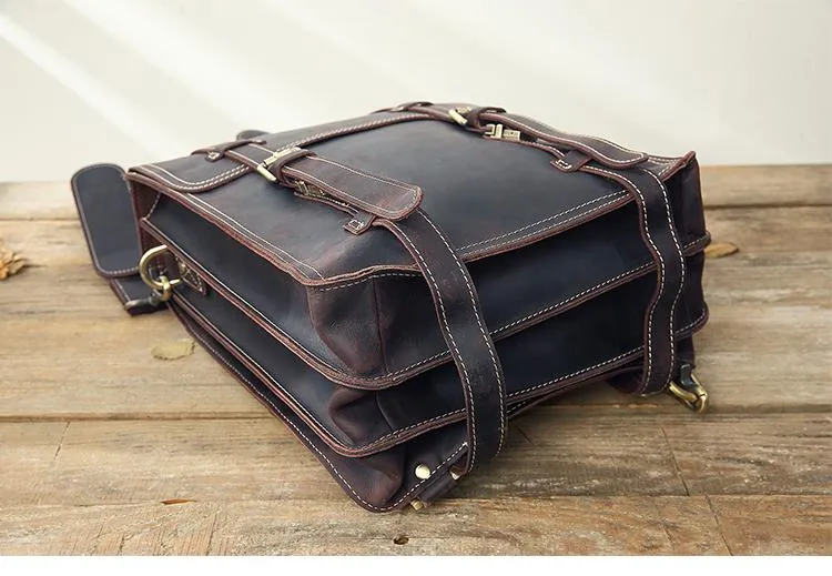 Dark Brown Fashion Mens Leather 13-inch Computer Backpacks Travel Backpacks Brown School Backpack for men