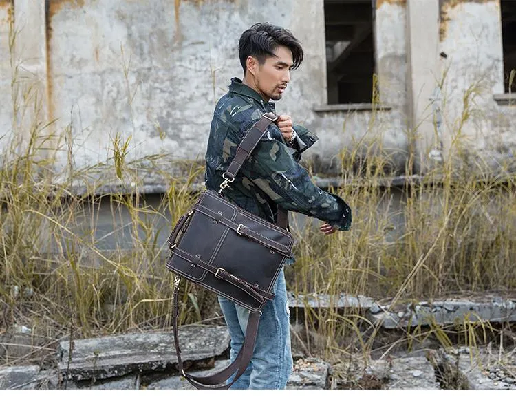 Dark Brown Fashion Mens Leather 13-inch Computer Backpacks Travel Backpacks Brown School Backpack for men