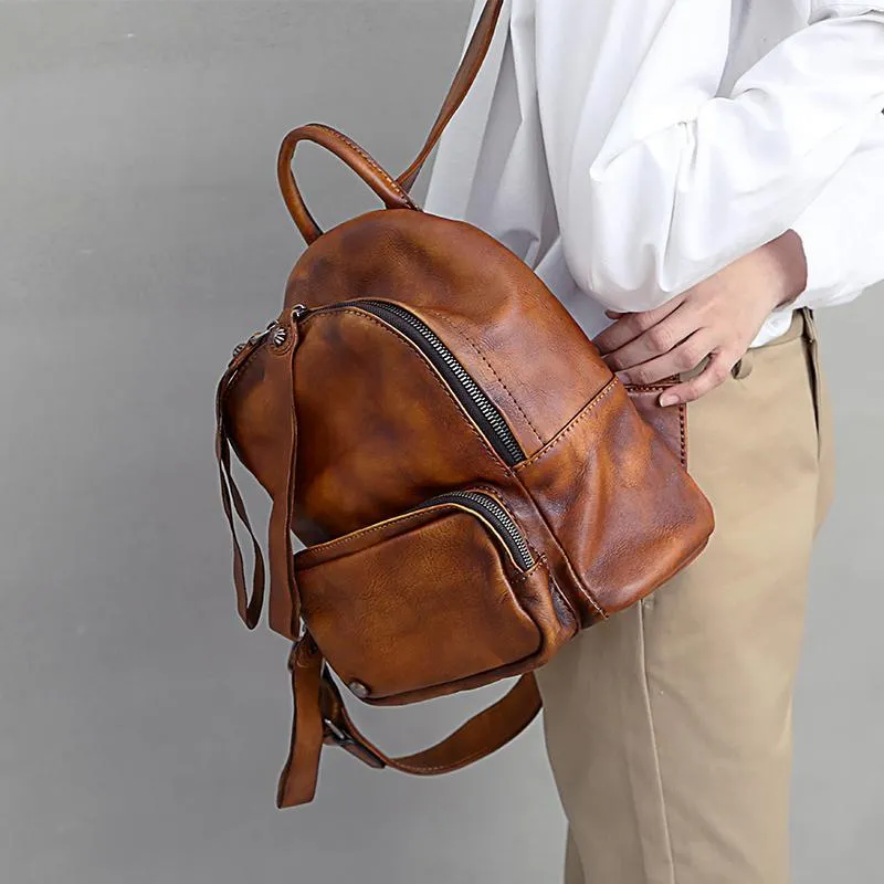 Dark Brown Leather Rucksack Small Womens Small Leather Backpack Ladies Backpack Purse