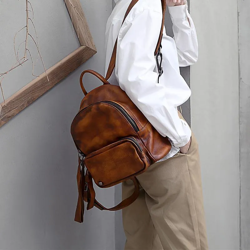 Dark Brown Leather Rucksack Small Womens Small Leather Backpack Ladies Backpack Purse