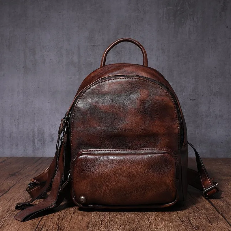 Dark Brown Leather Rucksack Small Womens Small Leather Backpack Ladies Backpack Purse