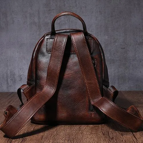 Dark Brown Leather Rucksack Small Womens Small Leather Backpack Ladies Backpack Purse