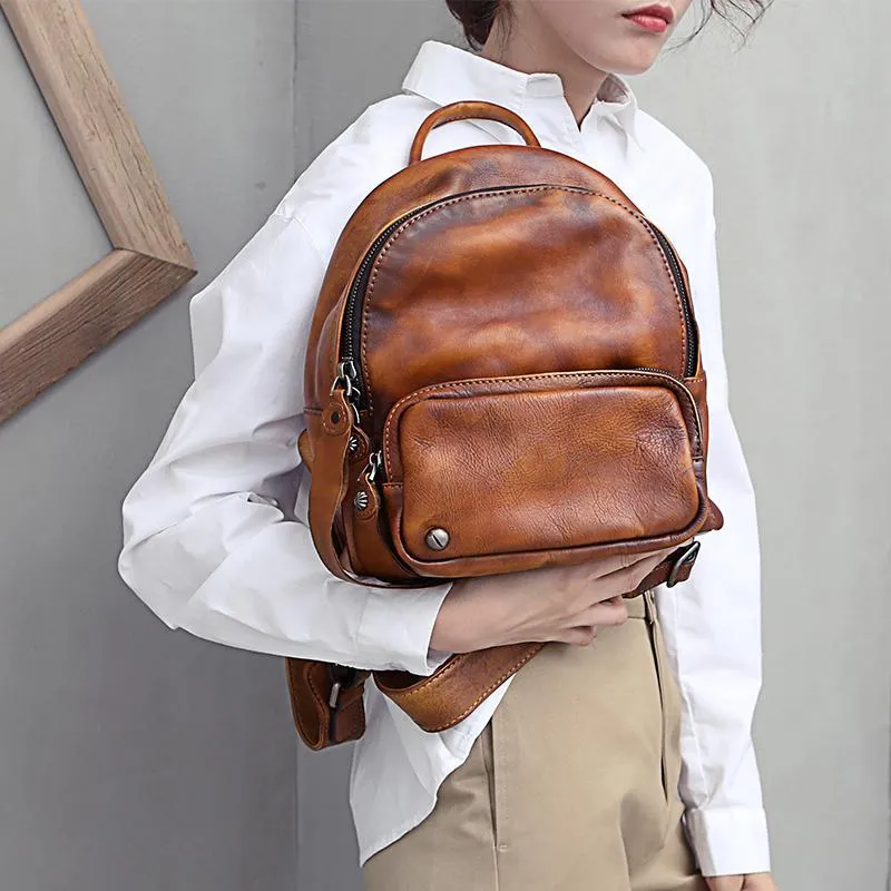 Dark Brown Leather Rucksack Small Womens Small Leather Backpack Ladies Backpack Purse