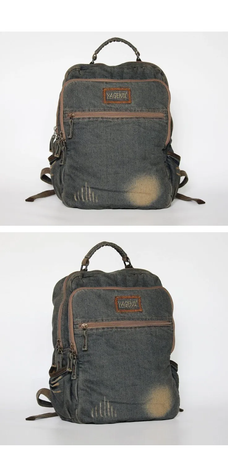 Denim Blue Mens 16 inches Backpack Laptop Backpack Jean Travel Backpacks For Men
