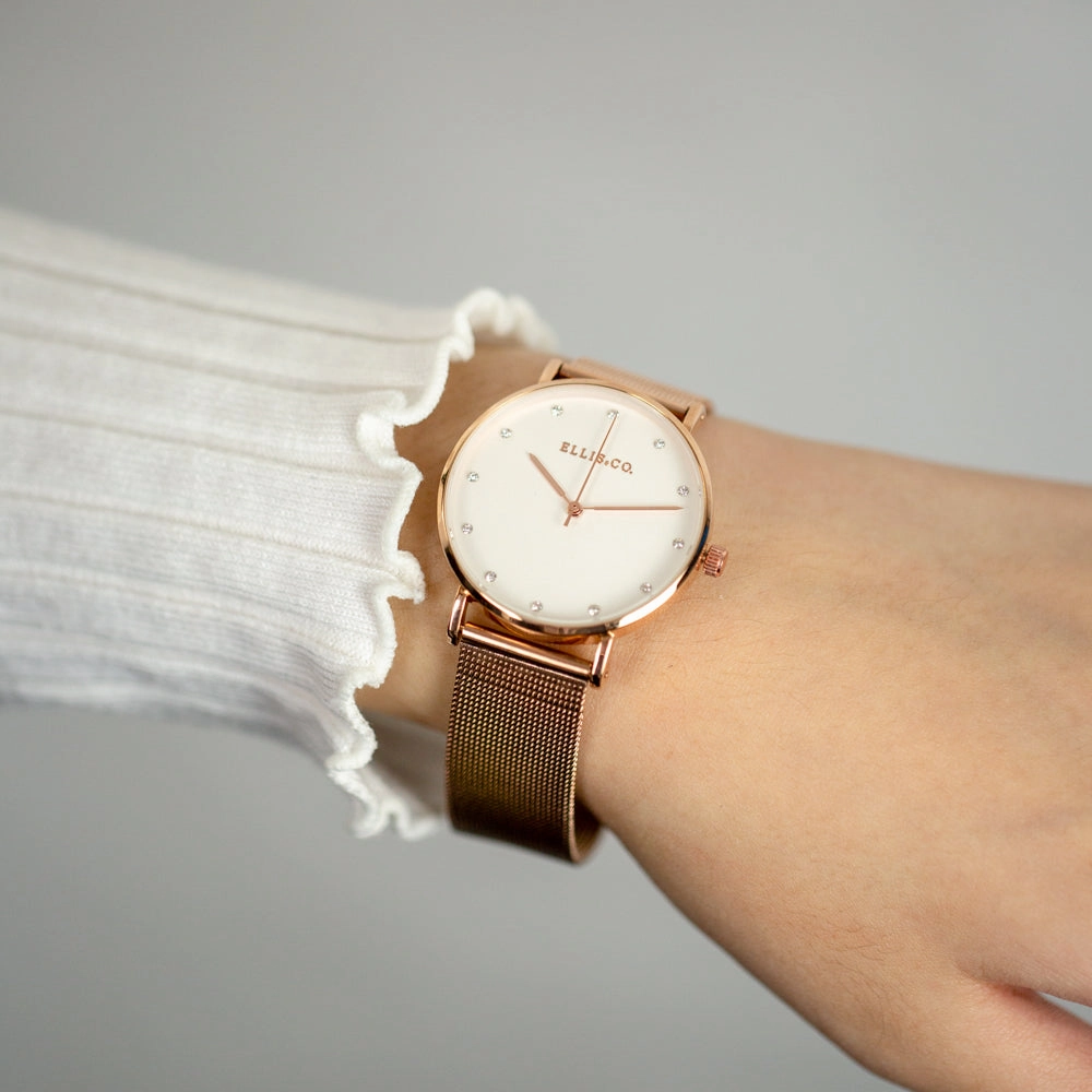 Ellis & Co 'Broadway' Rose Gold Tone Mesh Womens Watch