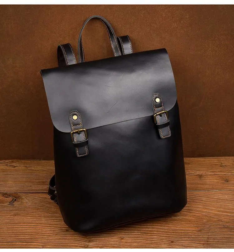 Fashion Black Mens Leather 15inchs Computer Backpack Brown Travel Backpacks School Backpack for men