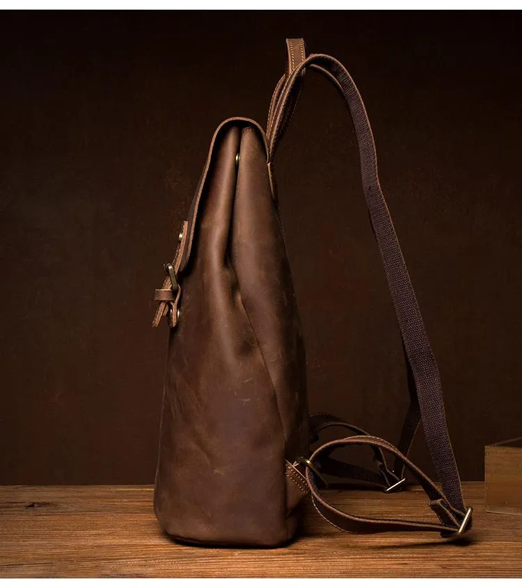 Fashion Black Mens Leather 15inchs Computer Backpack Brown Travel Backpacks School Backpack for men