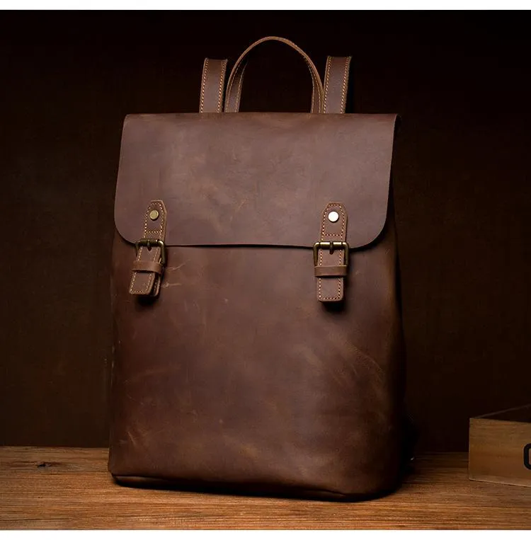 Fashion Black Mens Leather 15inchs Computer Backpack Brown Travel Backpacks School Backpack for men