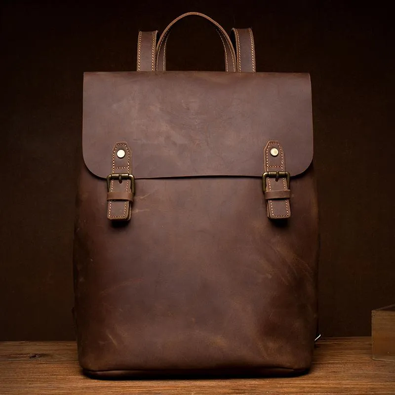 Fashion Black Mens Leather 15inchs Computer Backpack Brown Travel Backpacks School Backpack for men