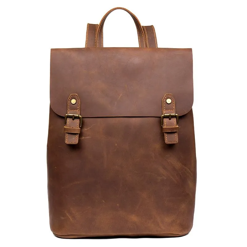 Fashion Black Mens Leather 15inchs Computer Backpack Brown Travel Backpacks School Backpack for men